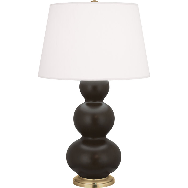 Triple Gourd Table Lamp, Matte Celadon, Antique Brass