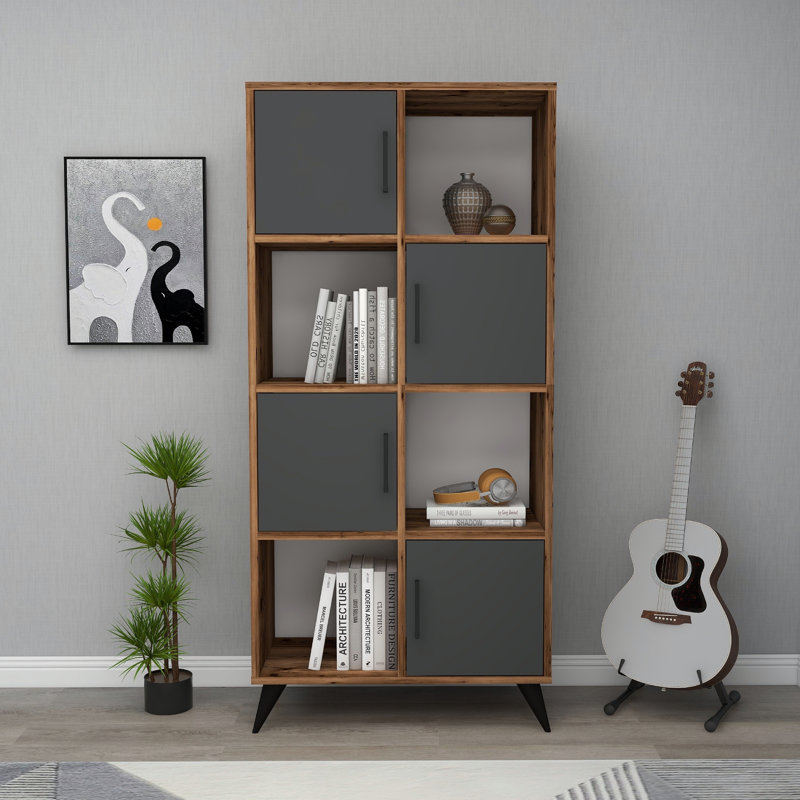 Godmond 154cm H x 72cm W Standard Bookcase, Gray/Brown