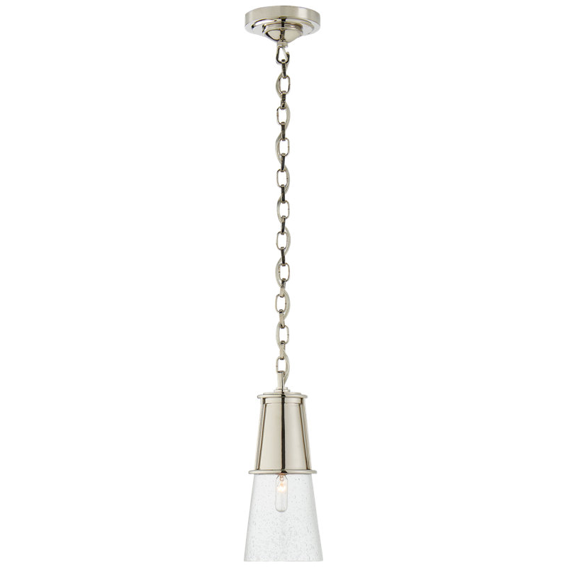 Thomas O'Brien Robinson Small Pendant, 11.25" H x 4.75" W x 4.75" D, Seeded, Polished Nickel