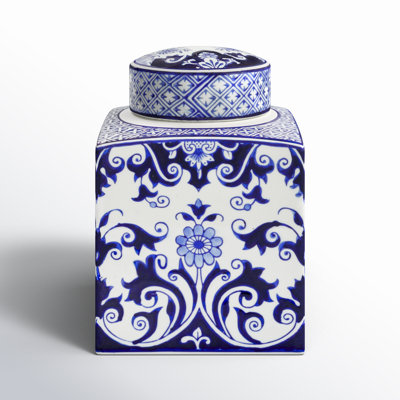 Decorative Square Ceramic Ginger Jar with Lid for Small Spaces