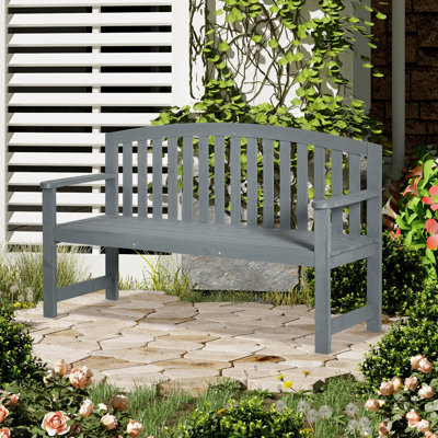 Banc d'extérieur en bois de 56 po, banc de jardin 2 places avec dossier et accoudoirs, banc de patio, porche, piscine, balcon