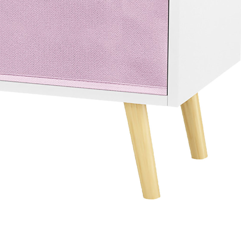 Judene Wooden Bookcase with Three Removable Fabric Drawers, White/Pink