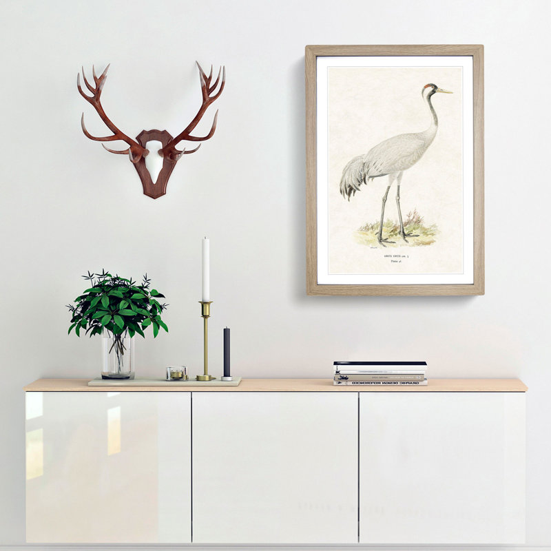 Common Crane by Von Wright - Picture Frame Painting Print, 48cm H x 36cm W x 2cm D, Oak Framed