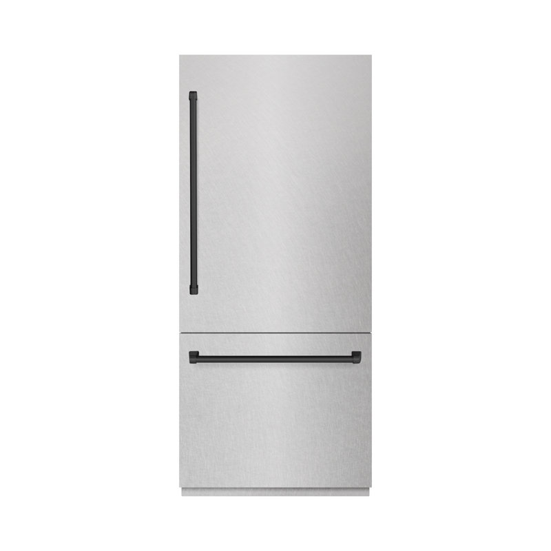 ZLINE Autograph Edition 36 in. 19.8 cu. ft. Built-In Bottom Freezer Refrigerator with Water Dispenser and Ice Maker in Satin Stainless Steel with Graphite Gray Interior