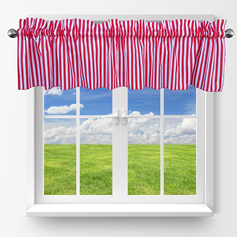 Jash Cotton Blend Striped Tailored Window Valance, White/Red, 58" W x 18" L