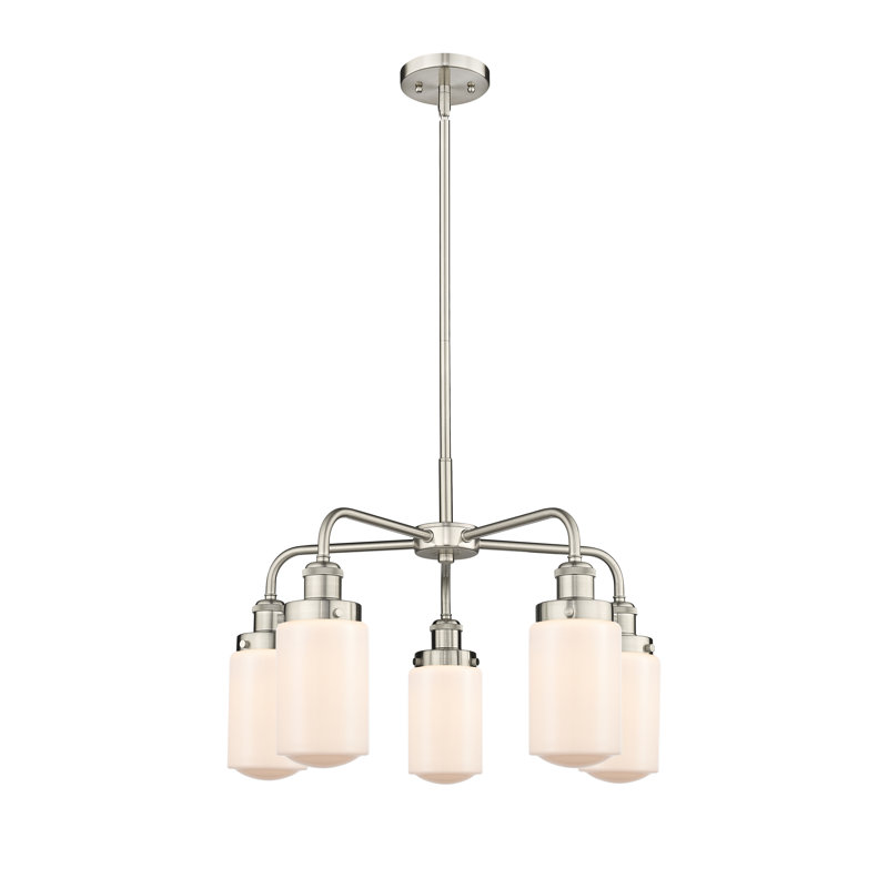 Lustre classique / traditionnel à 5 lumières en verre à intensité variable Erkson, Blanc mat, Nickel satiné