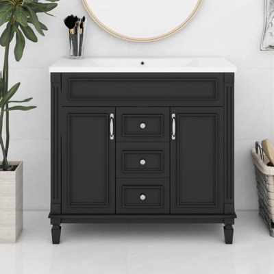 Meuble-lavabo 36 po avec lavabo supérieur, armoire de rangement moderne avec 2 portes à fermeture douce et 2 tiroirs
