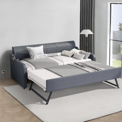 Renell Upholstered Twin Daybed with Pull-Out Trundle and 2 USB Charging