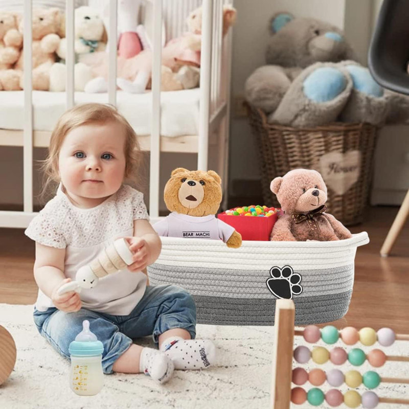 Small Woven Baskets For Organizing Rope Storage Basket With Handle Cute Cotton Nursery Gift Dog Toy Bins Organizer
