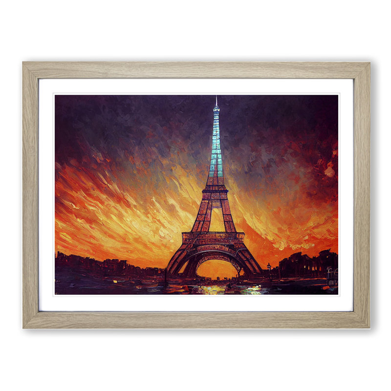 Eiffel Tower - Single Picture Frame Painting, 34cm H x 46cm W x 2cm D, Oak