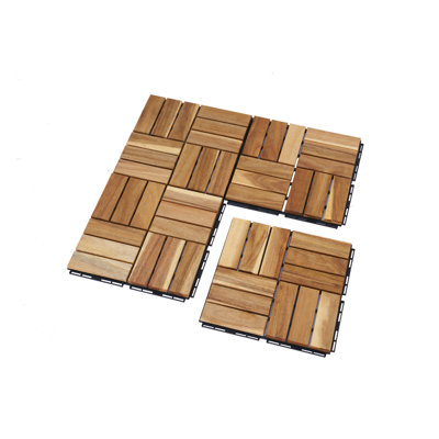 Carreaux de terrasse en bois d'acacia emboîtables 12 po x 12 po (10 pièces) - Motif à carreaux