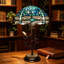 Lampe de table en vitrail de style Tiffany avec base en feuille de métal bronze, abat-jour 12 po, hauteur 19 po, douille E26, conception libellule