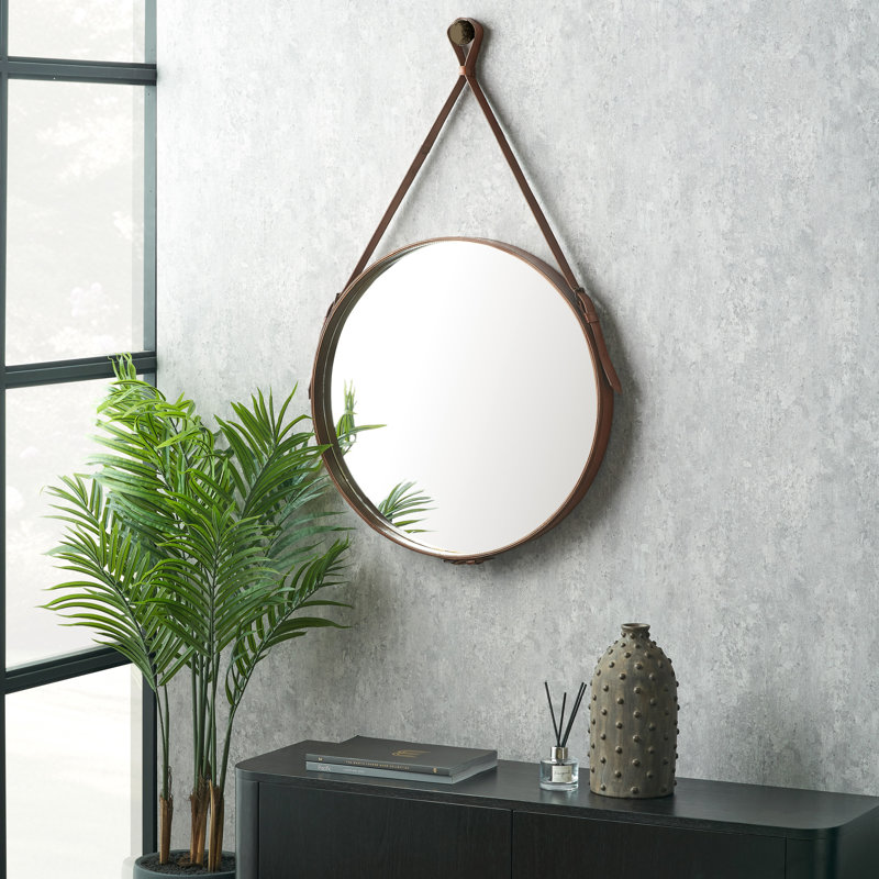 Round Leather Mirror, Brown