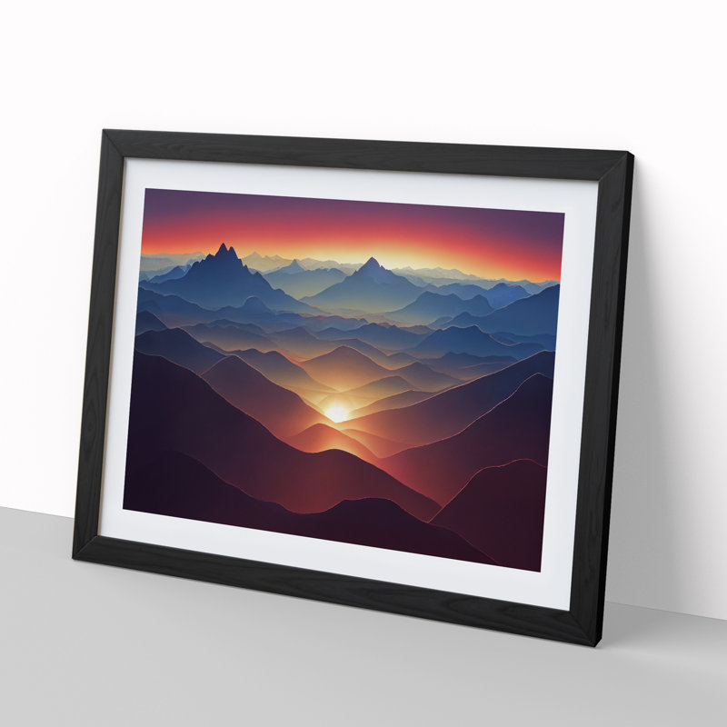 Majestic Mountain Sunset - Single Picture Frame Print, 46cm H x 64cm W x 2cm D, Black