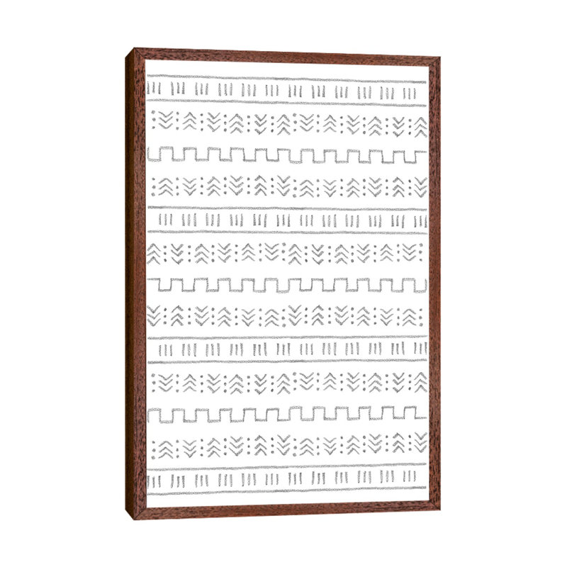 Black And White Aztec Pattern by Whales Way - Painting on Canvas, 101.6cm H x 66.04cm W x 3.81cm D, Classic Brown Wood Framed
