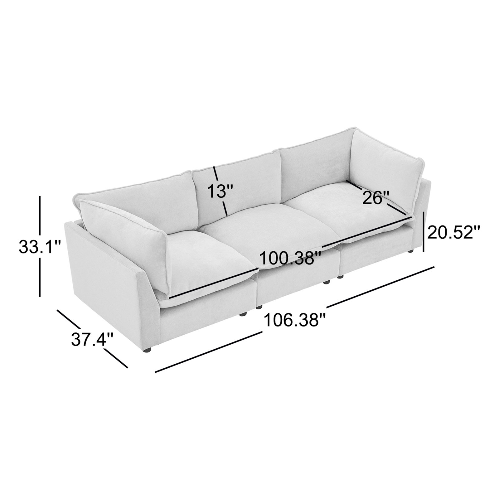 Eagan 106" Modular Sofa, Beige Chenille