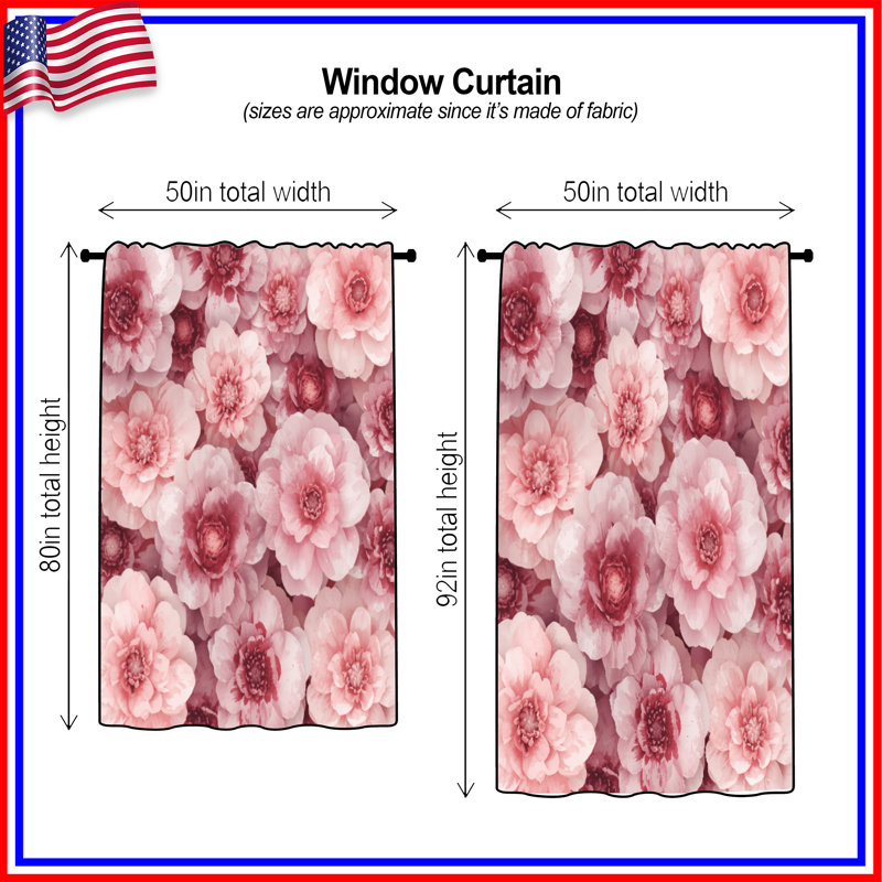 Rideaux de fenêtre en pivoine rose, 50 po x 92 po - 1 panneau, Blocage