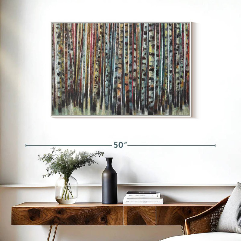 Forêt de bouleaux peinte, Cadre flottant blanc, 37 po x 25 po