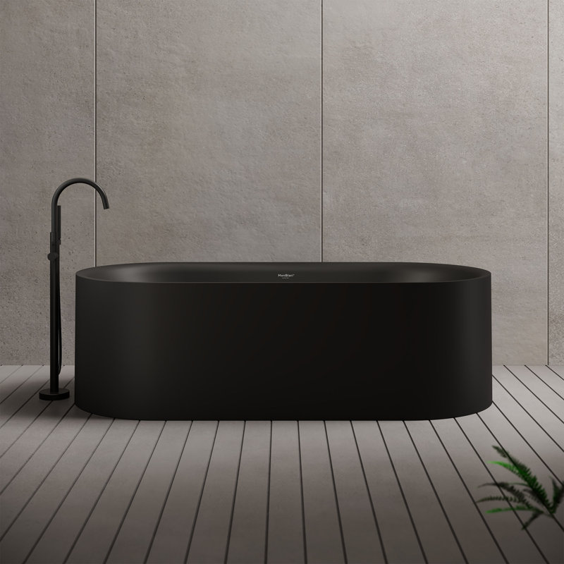 MonBlari 55" X 28" Freestanding Black Soaking Acrylic Bathtub with Overflow and Pop-up Drain For Bathroom, Matte Black