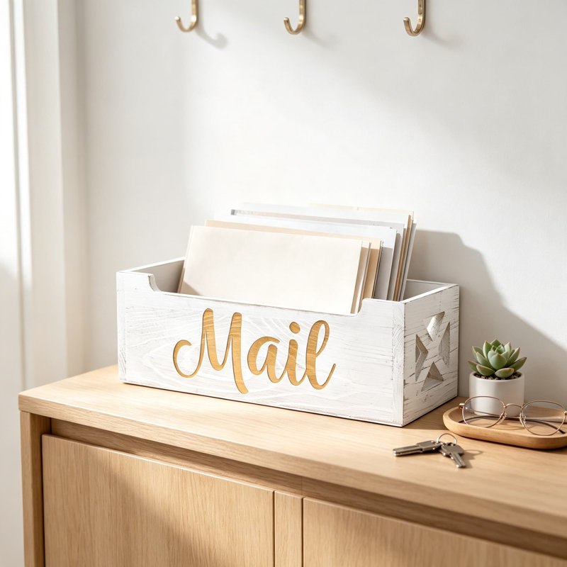Comptoir de support de courrier - Organisateur de courrier en bois rustique pour bureau, porte-lettres et plateau de courrier, boîte de rangement de courrier murale pour la maison et le bureau