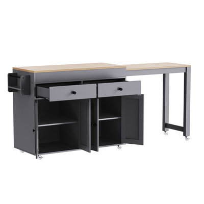 Grey Rolling Kitchen Island With 2 Drawers & Stable Table Storage 7 Removable Universal Wheels