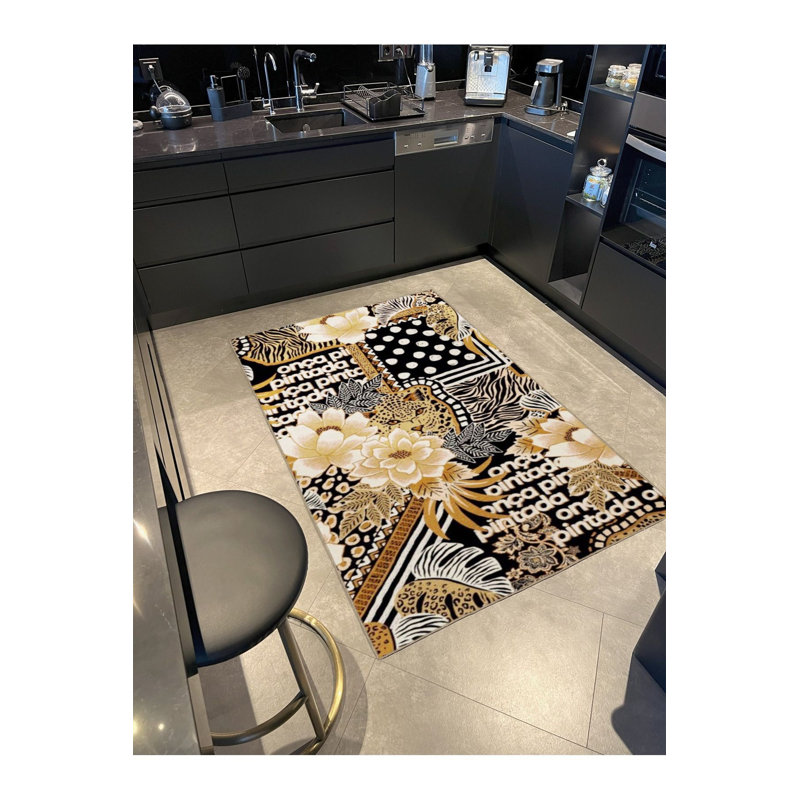 Tapis décoratif multicolore à motif floral et rose, Carré 3 pi 3 po
