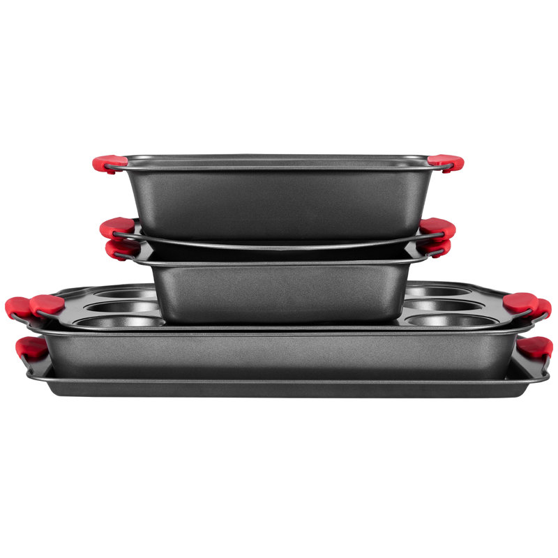 Baking Pan Set 6-Piece Nonstick Carbon Steel Bakeware Set with Silicone Handle