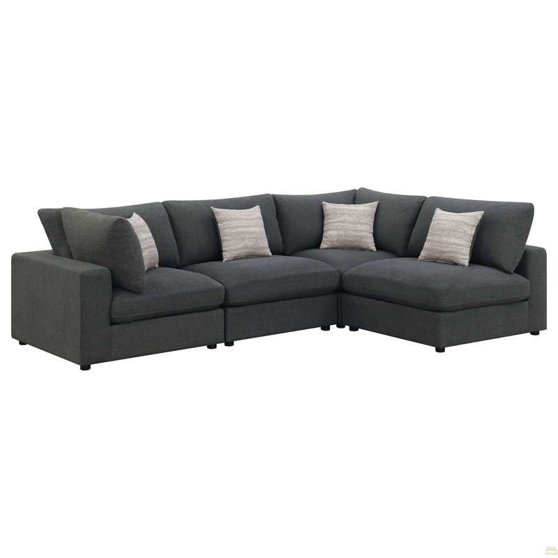 Canapé modulaire rembourré avec coussins réversibles 4 pièces Rhette, Tissu gris charbon