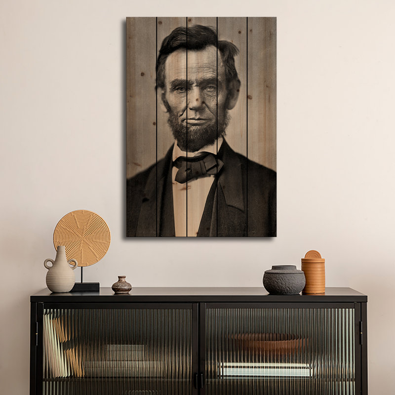 Reproduction d'art en bois sur bois - Portrait de Abraham Lincoln par un artiste inconnu, H 26 po x l 18 po