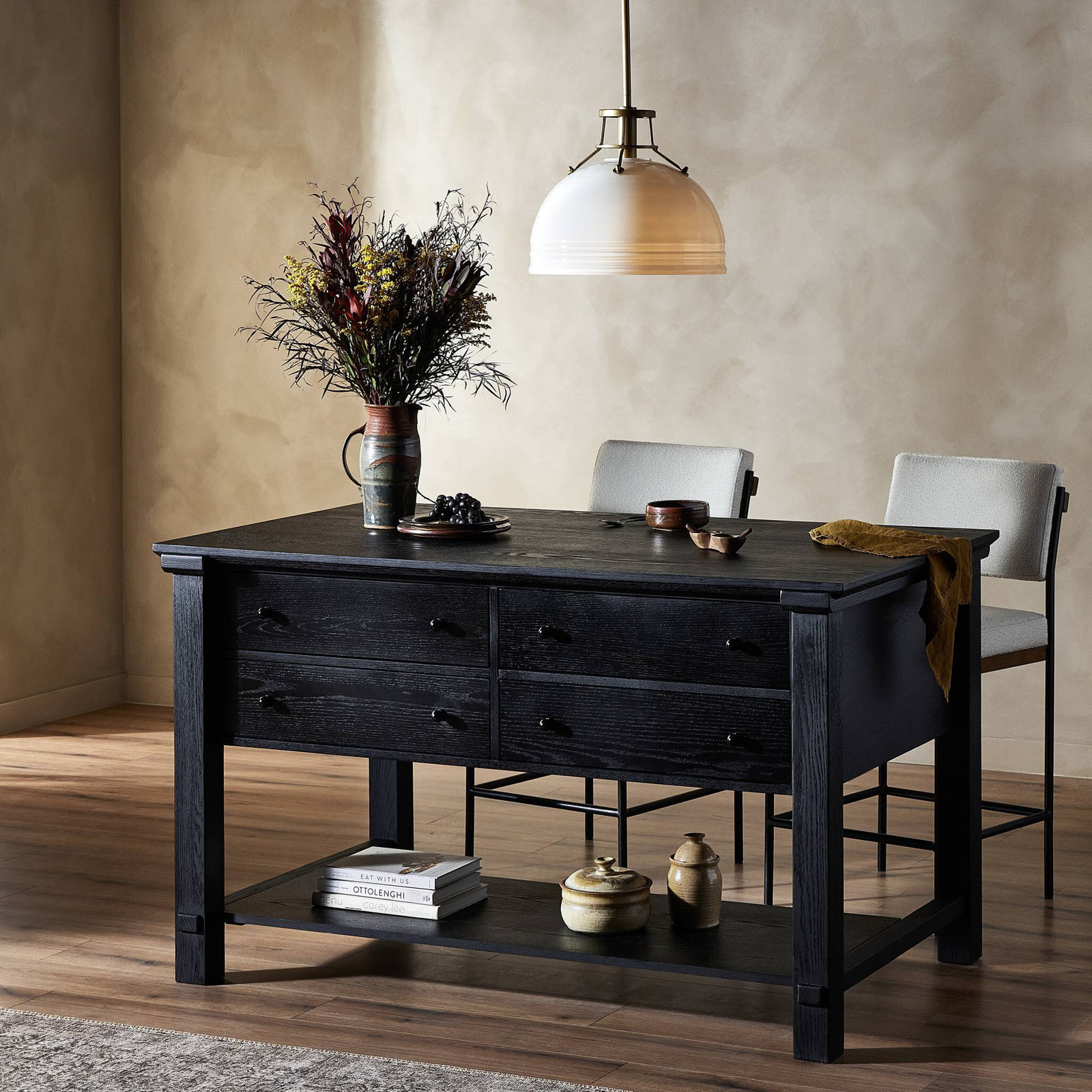 Cascade Solid Wood Kitchen Island, Black
