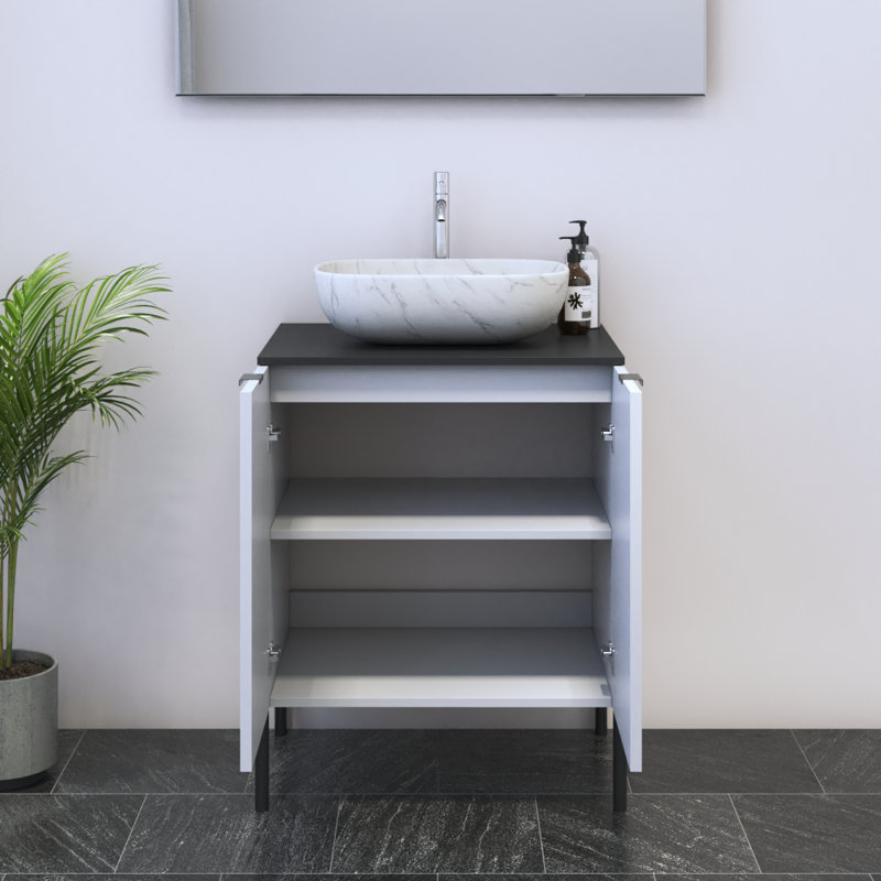 Lissia 23.6'' Single Bathroom Vanity with Top, White, Black