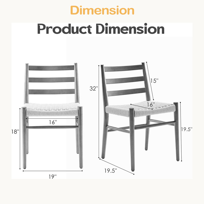 Ensemble de 2 chaises de salle à manger, siège en corde tissée avec structure en métal robuste, chaises de salle à manger modernes Mid-Century pour la cuisine