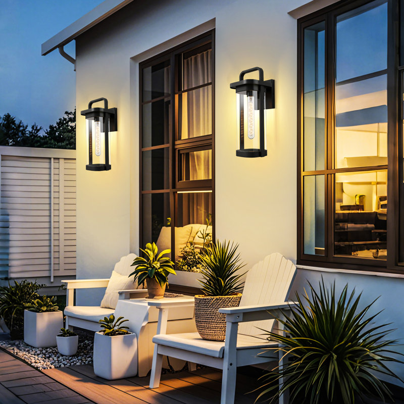 2 Pack  16”H 1-Light Matte Black Outdoor Wall Lights,  Outdoor Wall Sconce With Clear Glass(Bulb Not Include)