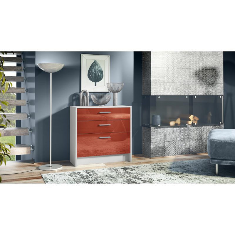 Mccallister 76 cm W Chest of 3 Drawers, White/Bordeaux