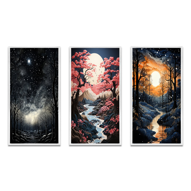 «Black Forest Monicol Canopy», 3 pièces sur toile, Cadre blanc, H 20 po x l 36 po