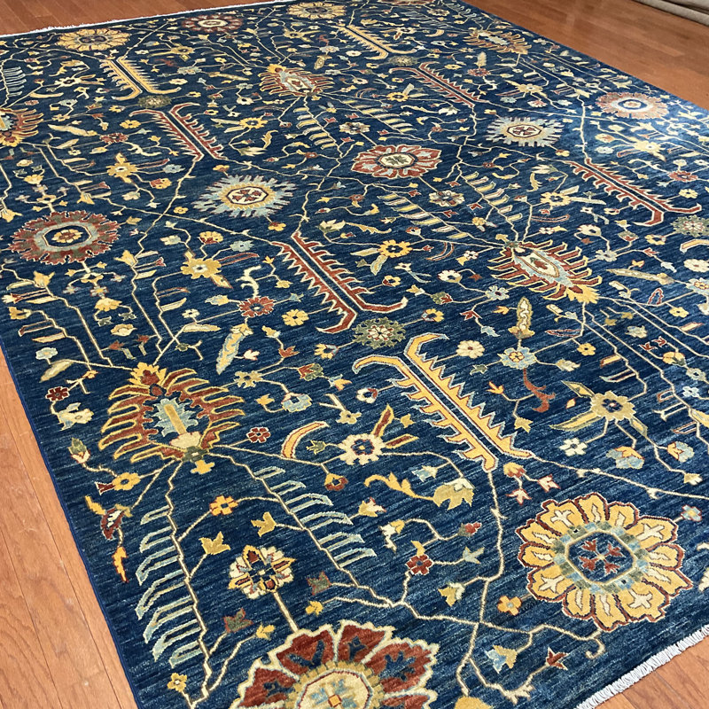 Wool Floral Area Rug in Blue