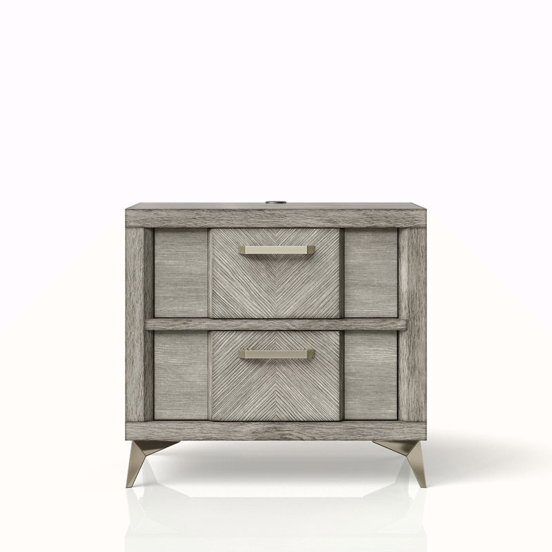 2 Drawer Nightsand In Gray Bookmatched Veneers