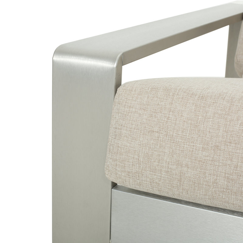 Outdoor And Indoor Aluminum Lounge Chair, Siver Finished Frame With Beige Cushion, Set Of 2, Beige Cushion/Silver Frame