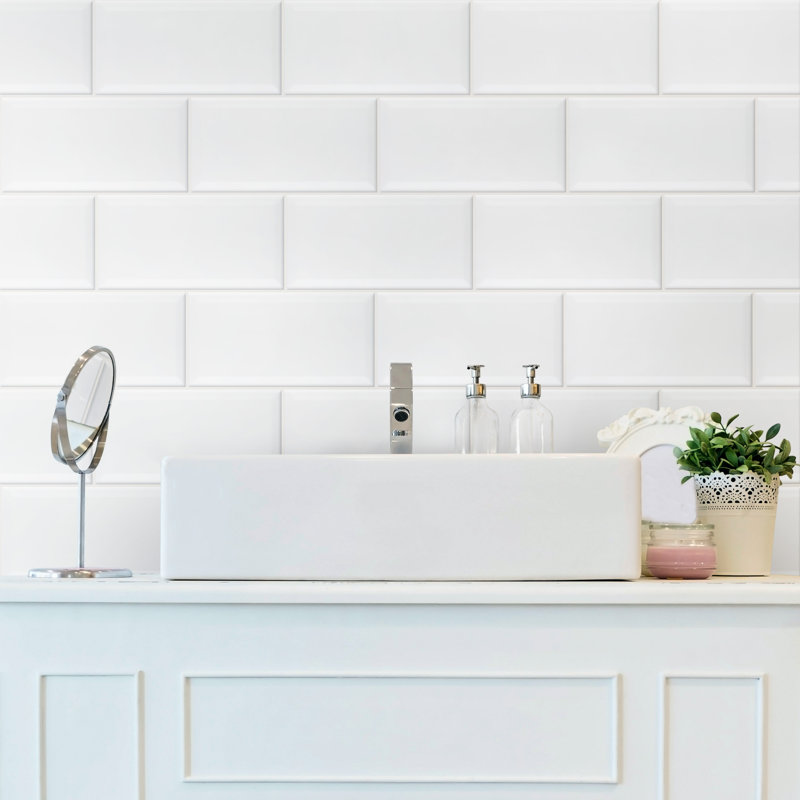 Santorini Biselado 4" x 8" Beveled Ceramic Subway Tile, Bright White