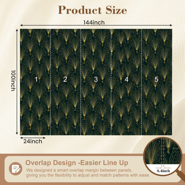 Red Barrel Studio Peel and Stick Wallpaper Art Deco Fan Dark Green Gold ...
