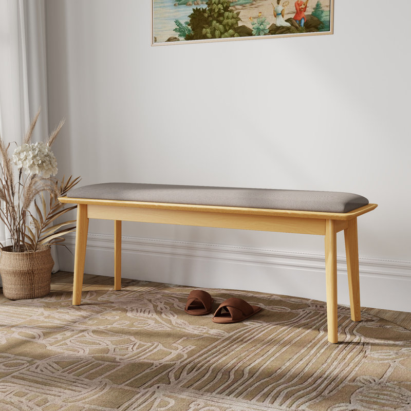 Banc rembourré en bois massif, Beige, H 20 po x l 46 po x P 14 po , Brun