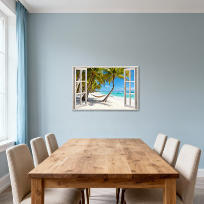Paysage et nature, plage tropicale, palmiers, hamac, océan, ciel