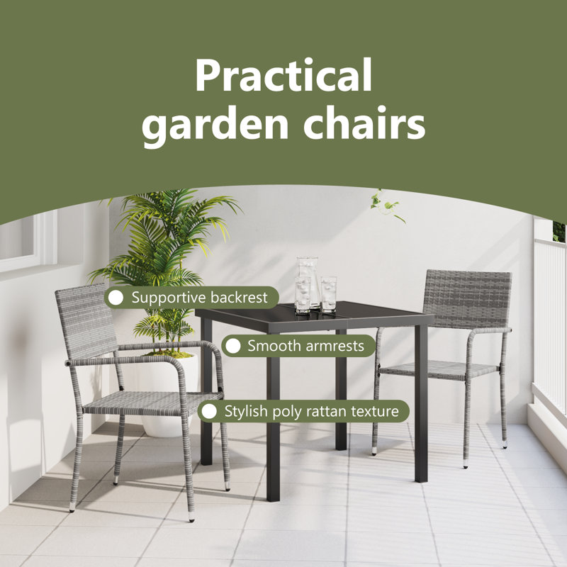 2 - Person Patio Dining Set with Square Table, Grey
