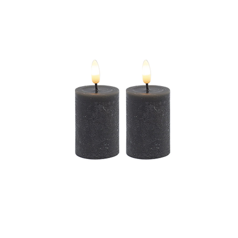 2 Pc Set Flameless Pillar Candle, Black
