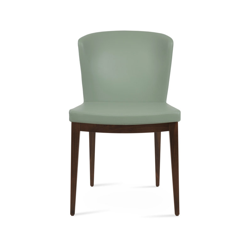 Capri Wood Side Chair, Beech Walnut, Mint Faux Leather