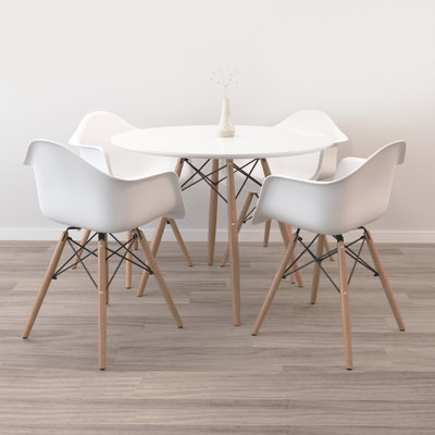 Modholic 36" Eiffel Table & Set of 4 Wood Leg Armchairs