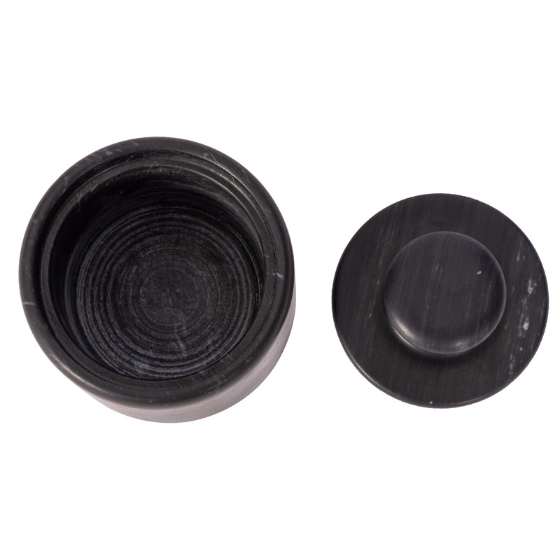 Black Matte Handcrafted Marble Salt Cellar with Lid