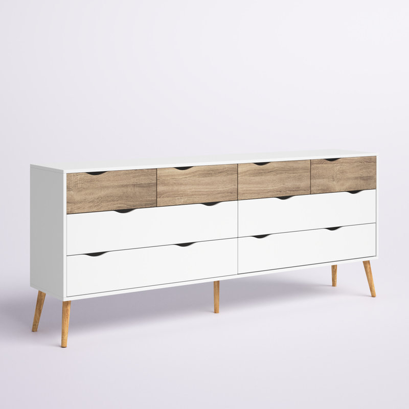 Justus 8 Drawer 77.05" W Double Dresser, Oak/White
