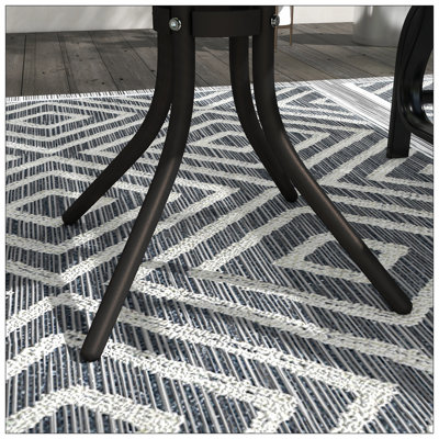 Ensemble bistro avec cadre en acier et table en verre trempé pour patio, jardin, cour, bleu clair