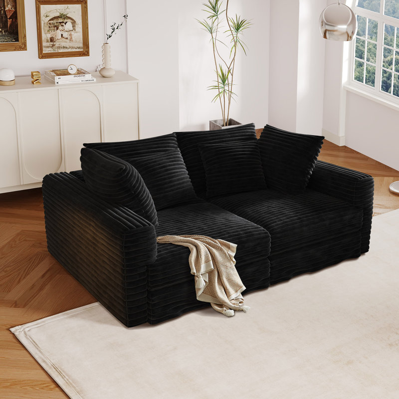 Nerissa 102.4" Corduroy Modular Cloud Couch Comfy Sofa with Square Armrests, Black
